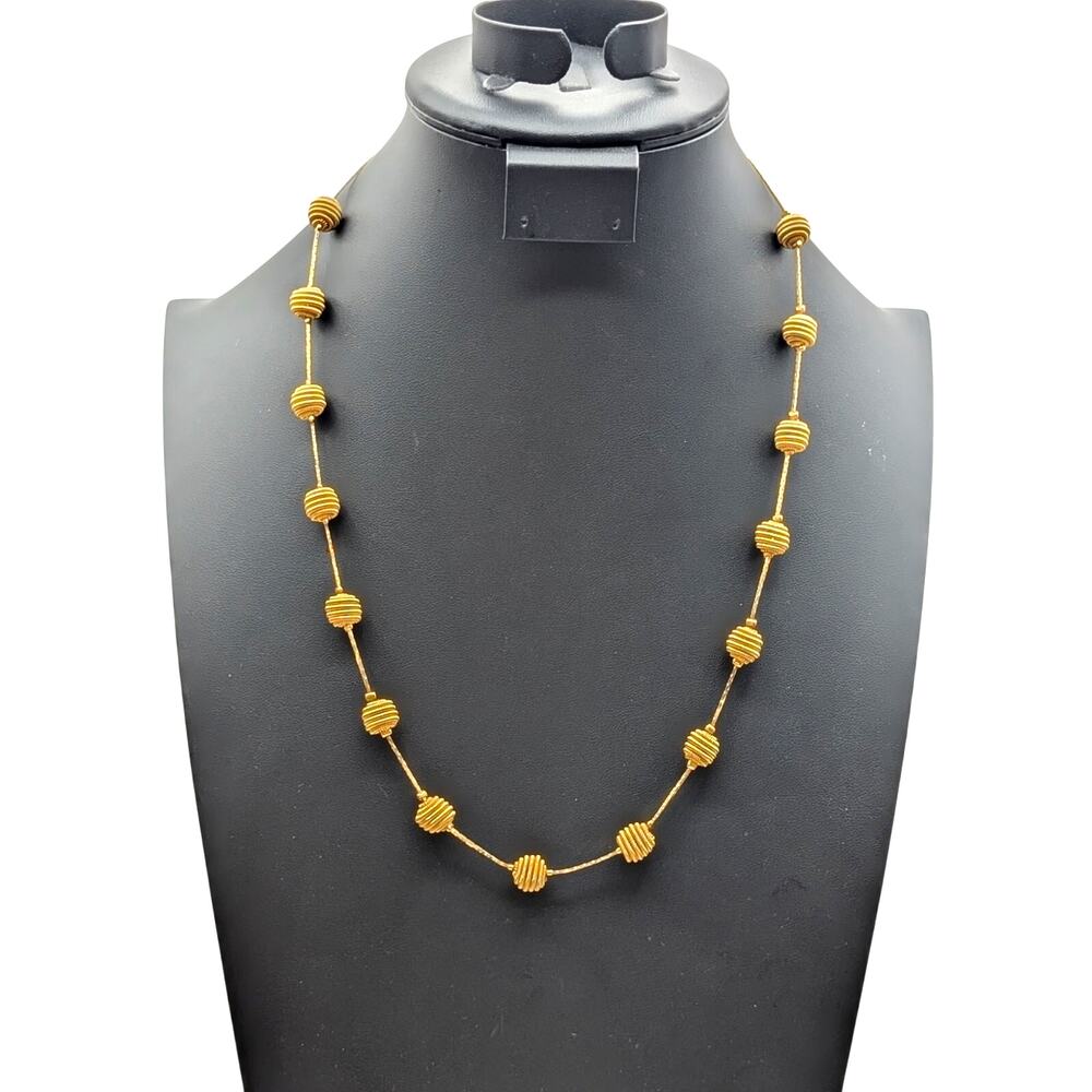 Vintage Beehive Twisted Spiral Bead Station Gold Tone 24" Necklace